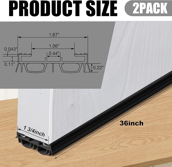 Pushglossy 2 Pcs 36" Kerf Door Sweep Double Bubble Slide on Black | 1-3/4" Wide - Image 2