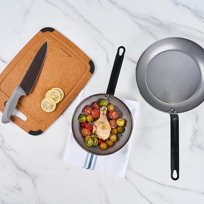 Restaurantware Met Lux 9 Inch Fry Pans, 6 No-Stick Frying Pans - Induction-Ready, Triple-Riveted, Silver Carbon Steel Cooking Skillets, Durable, For Searing, Sauteing, And Browning Food
