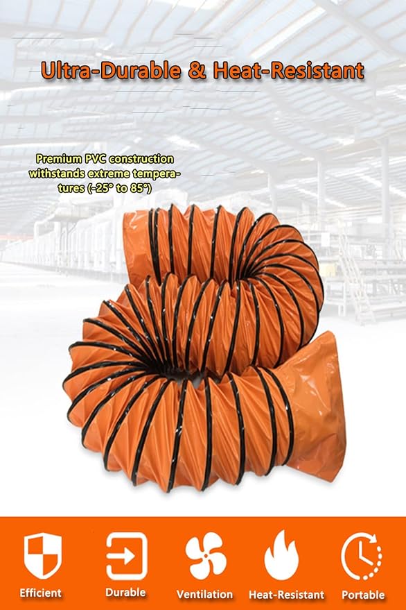 49FT PVC Flexible Duct Hose 10 Inch 15m Duct Hosing with Adjustable Rope for Utility Blower Exhaust Fan Ducting Hose Folding Exhaust Duct Easy Storage【10 in*49Ft】