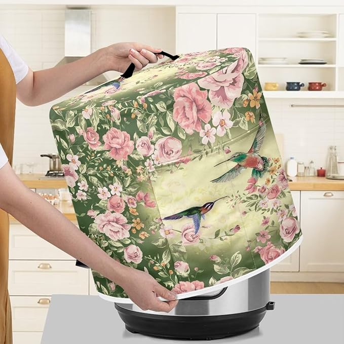 Hummingbird Pressure Cooker Cover for Women Insulated Rice Cooker with Easy to Clean Lining Waterproof Dust Cover with Pockets for Instant Pot 6 Quart Appliance