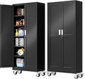 75''H Metal Garage Storage Cabinet with Wheels,Steel File Cabinets with 2 Doors and 5 Adjustable Shelves for Home Office, Warehouse, Required Assembly,Black