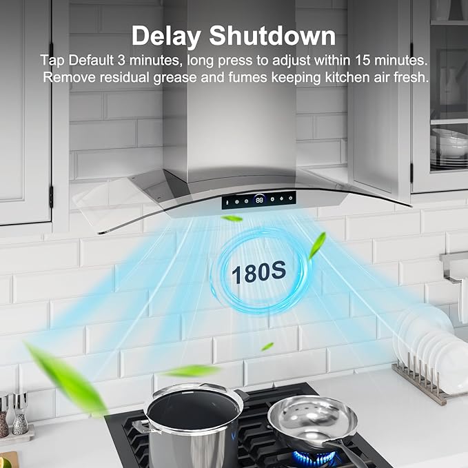 36 inch Wall Mount Range Hood, 1200 CFM with 4-Speed Gesture Sensing & Touch Control, Stainless Steel Ducted Kitchen Stove Vent Hoods with 2 LED Lights, Time Setting, Dishwasher-Safe Baffle Filters