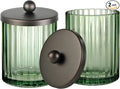 Amolliar Green Glass Qtip Holder Apothecary Jar Metal Lid by Amolliar