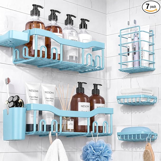 NESOMI Shower Caddy Adhesive Shower Organizer 7-Pack, Rustproof Stainless Steel by OrganizeYourHomeEssentials