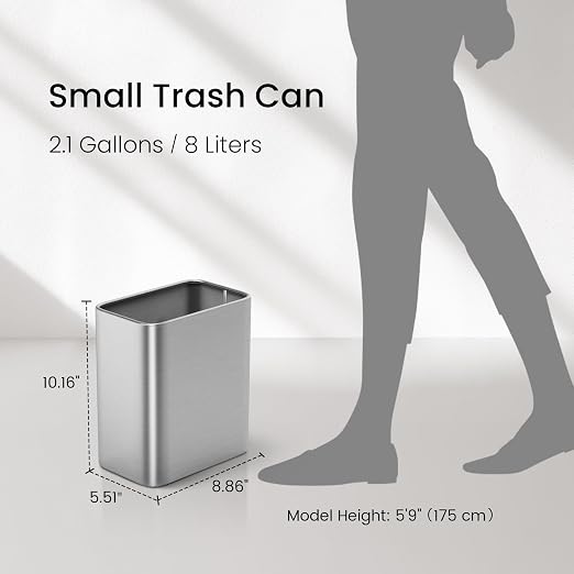 Cesun Small Bathroom Trash Can, 2.1 Gallons, Under Sink Wastebasket, Stainless - Image 8
