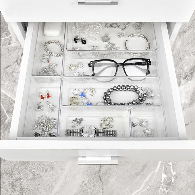 Manalete 15 Pcs Clear Plastic Drawer Organizer, Makeup & Vanity Organizer | - Image 5