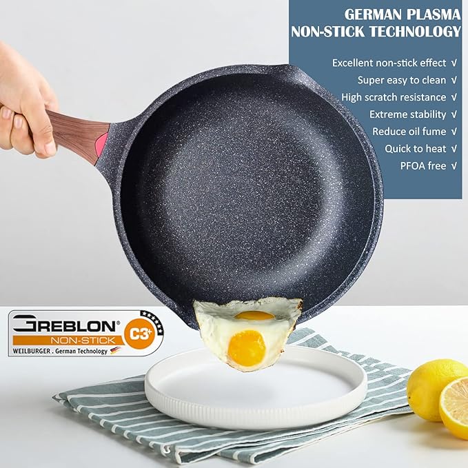 Vinchef Nonstick Deep Frying Pan Saute Pan with Lid, 10in/3Qt Skillet Pan, German 3C+ Ceramic Coating Technology, Aluminum Casting, Induction Compatible