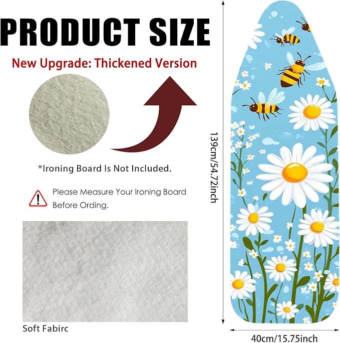 Nuxovilar Daisy Bee Ironing Board Cover 15x54 Inches Needle Cotton - Image 3