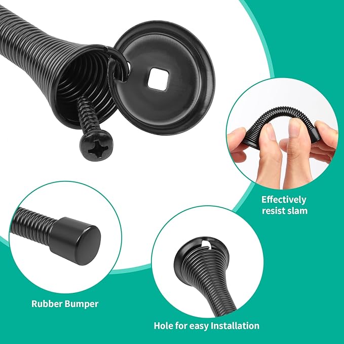 12 Pack Black Spring Door Stops, 3-1/4" Heavy Duty Wall Mount Door Stoppers - Image 4
