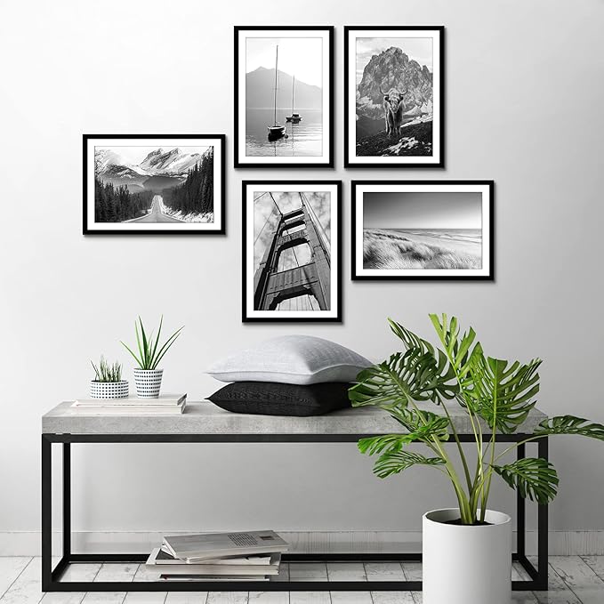 Americanflat 13x19 Picture Frame with Polished Plexiglass - Set of 5 - Use as 11x17 Frame with Mat or Display 13x19 Photo Without Mat - Galleria Collection - Picture Frames for Wall Display - Black