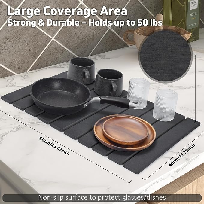 Large Stone Dish Drying Mats for Kitchen Counter, Fast Drying Collapsible - Image 4