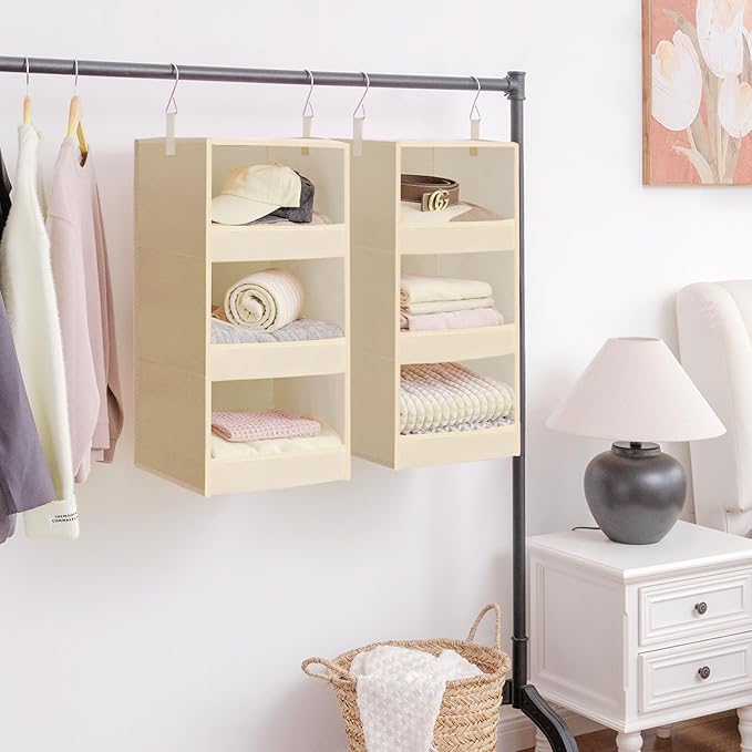 GRANNY SAYS 3-Shelf Hanging Closet Organizer, Foldable Storage, Khaki | 33 lb - Image 6