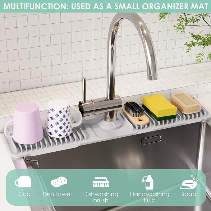 24-Inch Silicone Faucet Mat for Kitchen Sink Splash Guard, 7° Slope | 24"x5.5" - Image 7
