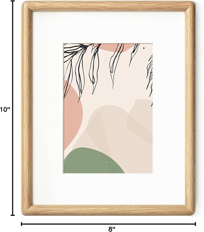 Axeman 8x10 Oak Frame - Rounded Corner 8 x 10 Picture Frame Matted to 5x7 - Natural Oak Wood 8 by 10 Photo Frame with Tempered Glass for Tabletop or Wall Mount Display