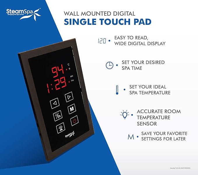 STEAMSPA 9kW Steam Sauna Generator Sentry Series 240V Steam Generator with Touch Screen, Steamhead, Built-in Steam Shower Auto Drain, ACU Quickstart Steam Bath Generator (Bronze)
