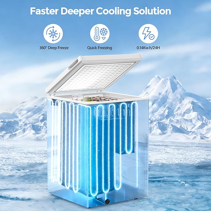 COWSAR 3.5 Cu.Ft Chest Freezer, 14℉ to -40℉ Ultra-Low Temperature Deep Freezer with 2 Removable Stainless Steel Baskets, Electronic Control, 7 Level Adjustable Thermostat