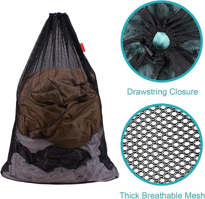 2 Pack Mesh Laundry Bags 24 x 36 Inches Drawstring Bag Black - Image 4