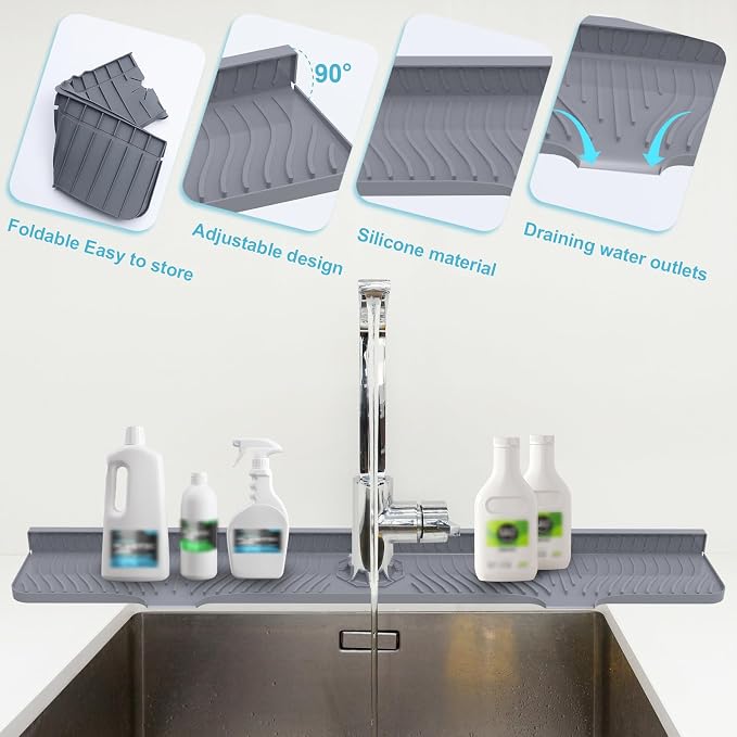 Derlights 33 inch Sink Splash Guard Mat, Silicone Faucet Handle Drip Catcher - Image 5