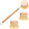 Boao 3 Pack Dish Brush with Beechwood Handle with Replacement Heads Natural by Boao