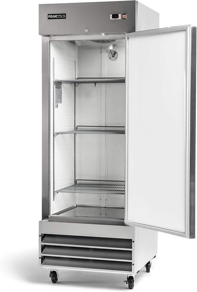 PEAKCOLD Single Door Commercial Reach In Stainless Steel Freezer, White Interior; 23 Cubic Ft, 29 Wide inch