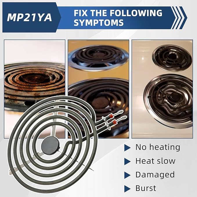 2 Pack MP21YA (8") Electric Range Burner Element Unit Set Replacement Fit for Frigi-daire Whirl-pool Ken-more May-tag Stove Top Burner Replace WPY04100166, 4381750, Y0E00801799, 19950009 By Fetechmate