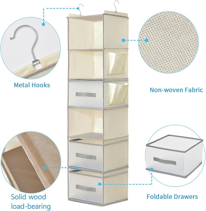6-Tier Hanging Organizer w/ 3 Drawers, Side Pockets - Image 4