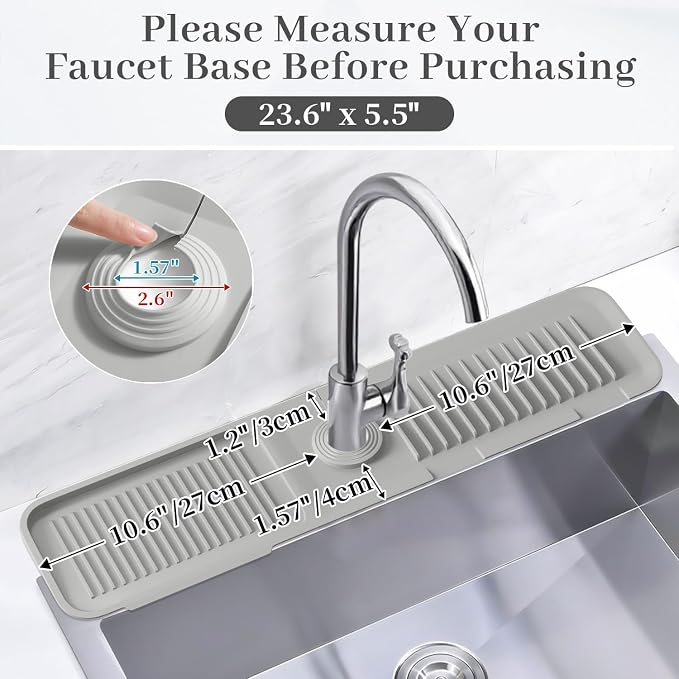 PoYang 23.6 Inch Silicone Sink Splash Guard, Kitchen Sink Mat, Light Grey | - Image 2