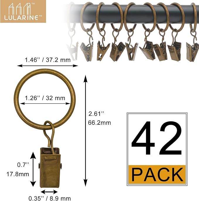 42 Pack Curtain Rings with Clips 1.26" Interior Diameter, Metal Drapery Ring - Image 2