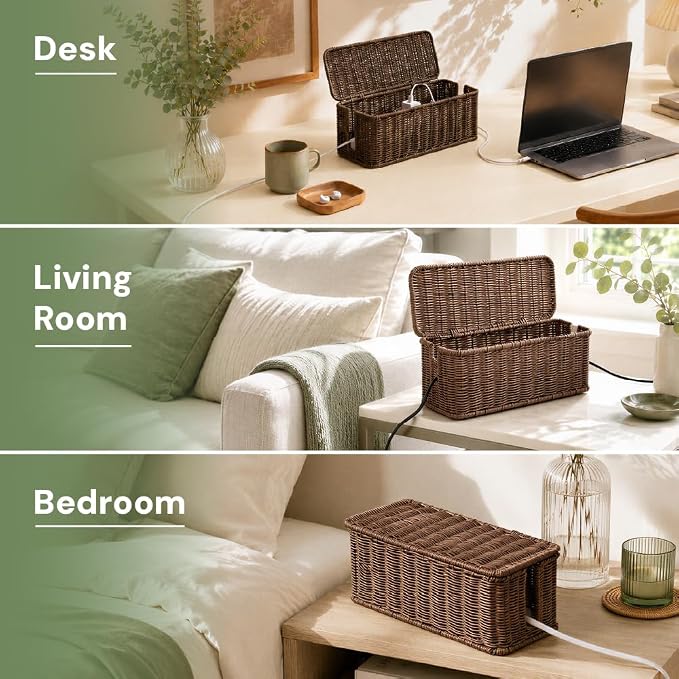 Cable Management Box, Handmade Rattan Cord Organizer - Image 7
