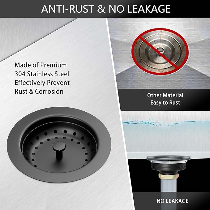 Black Sink Drain 3-1/2 Inch Matte Black Kitchen Sink Drain Strainer Assembly Kit - Image 5