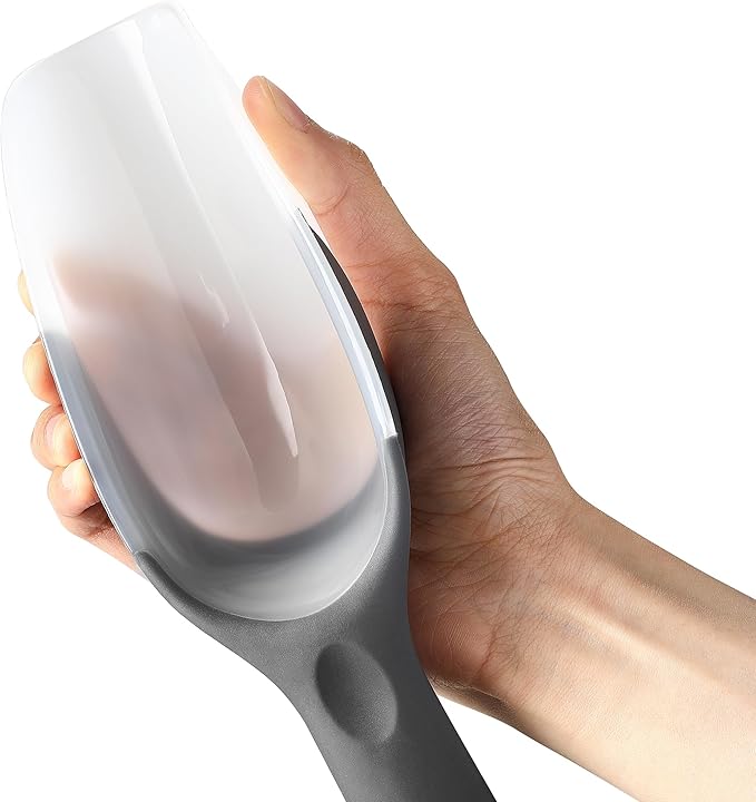 Spring Chef Gray Magnetic Ice Scoop for Freezer - Contoured Translucent Flexi-Plastic Ice Scooper with Comfortable Handle - Flour Scoop - Dishwasher Safe Scooper for Popcorn, Pet Food, Rice, Grain