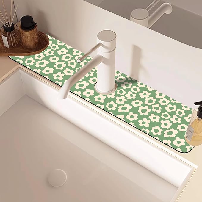 Vintage Groovy Flowers Sink Faucet Absorbing Mat Splash Guard Behind Faucet - Image 2