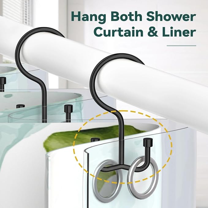 Shower Curtain Hooks, Shower Curtain Rings, Durable Rust Proof Black Shower - Image 5