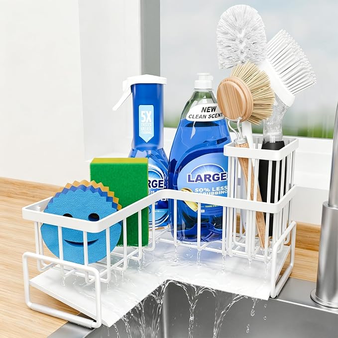 Fikoksol Large Sponge Holder for Kitchen Sink, 90-Degree Sink Caddy Storage by HOMEACCESSORIES