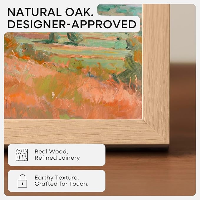 Homeforia 17x22 Picture Frame Natural Wood, High End Oak 17x22 Light Wooden Poster Frame with Mat 12x18, 17 x 22 Frames Matted to 12 x 18 Photo, 22x17 Hanging Frame, Tempered Glass, Wall Kit, Set of 2