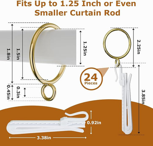 1.5 Inch Curtain Rings with Hooks, 24 Pack Gold Metal Drapery Rings with Pins - Image 2
