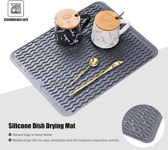 Silicone Dish Drying Mat, Non-Slip Easy Clean Sink Mat, Large Heat-resistant - Image 4