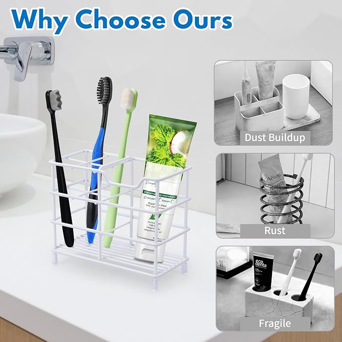 Toothbrush Holders for Bathrooms 304 Stainless Steel Quick Drying White | - Image 8