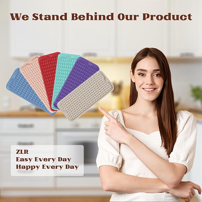 ZLR Small Dish Drying Mat for Kitchen Counter, Mint Green | Narrow Silicone - Image 7