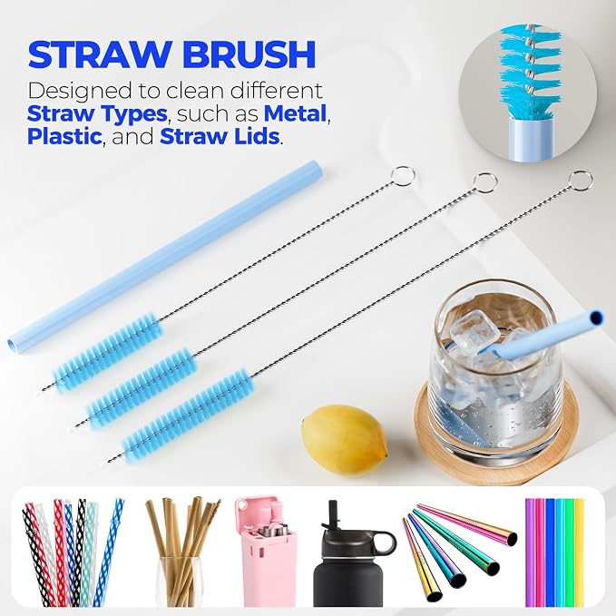 Holikme 6 Pack Bottle Brush 14" Stainless Steel Straw Cleaner Brush, 3 Straw - Image 4