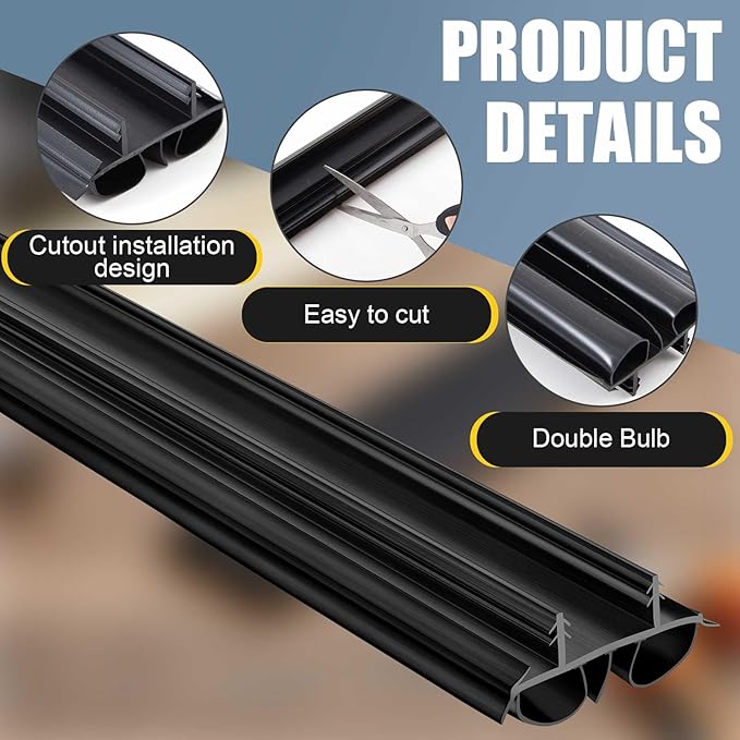Pushglossy 2 Pcs 36" Kerf Door Sweep Double Bubble Kerf Black | 1-3/4" Wide - Image 3