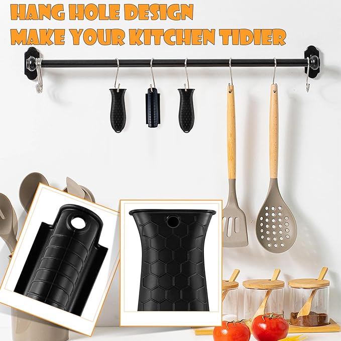 8 Pack Silicone Hot Handle Holders, Cover Cast Iron Handle Cover, Heat Resistant Assist Pan Handle Sleeve for Frying Pan, Non-Slip Pot Holder Sleeve, Potholder for Cast Iron Skillets(Black)