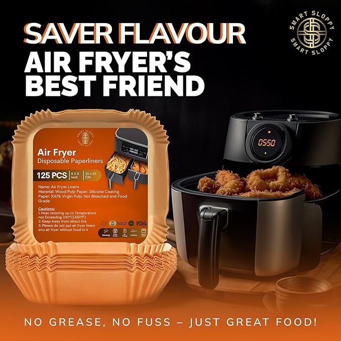 8 inch Square Air Fryer Liners Disposable Parchment Paper Liner Airfryer 5-8 QT Basket inserts Filter Sheets EXTRA THICK 40 GSM - Pack of 125