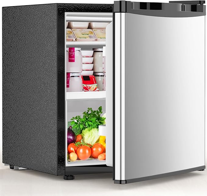 1.6 Cu.ft Mini Fridge with Freezer, Compact Single Reversible Door Refrigerator, Adjustable Thermostat, Ultra Quiet, Energy Efficient for Office, Dorm, Bedroom, Apartment -Silver