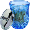10Oz Blue Q-Tip Holder, Round Thick Glass & Metal Lid by ZIVQEXMURL