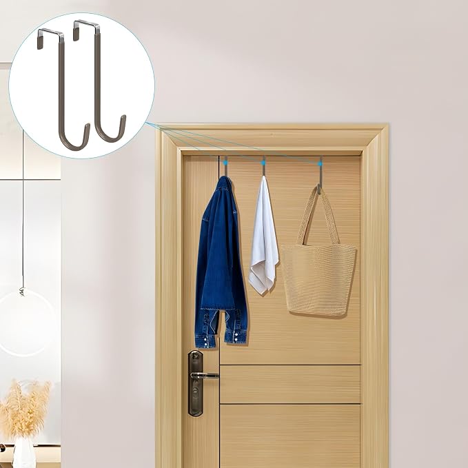 FYY Over the Door Hooks, Single-Hanger 4 Pack, Fits Doors 1.6" Brown | Heavy - Image 6