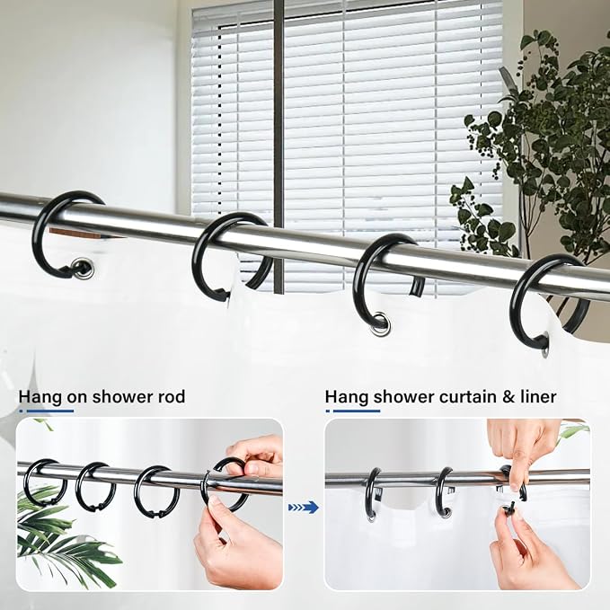 Kutesna 12 PCS O Shaped Black Plastic Shower Curtain Rings, Easy Snap Closure - Image 5
