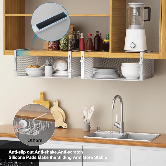AmonHouseware 2Pack Under Shelf Basket, Adjustable Hanging Holder - Image 5