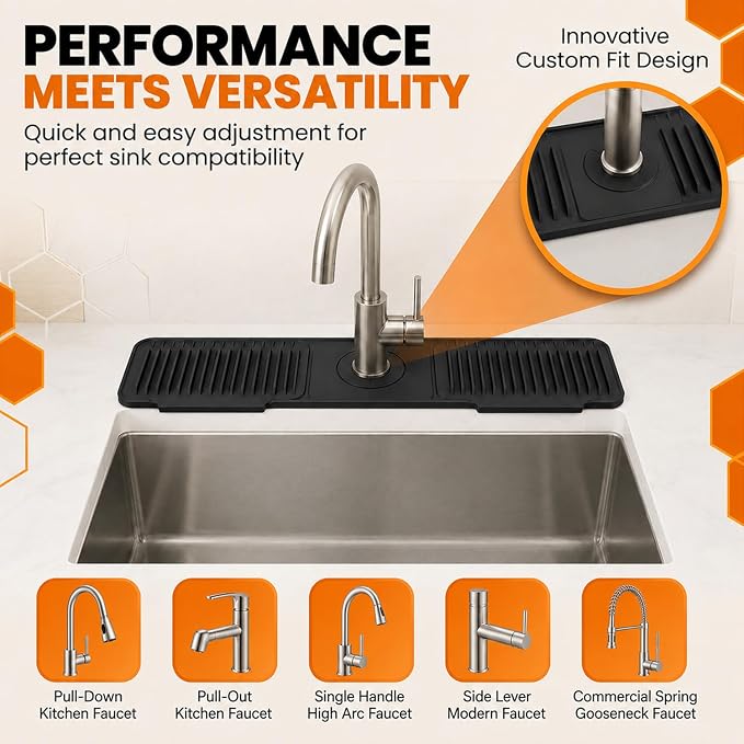 24 Inch Silicone Faucet Mat for Kitchen Sink Splash Guard, W/Sink Baffle | - Image 4
