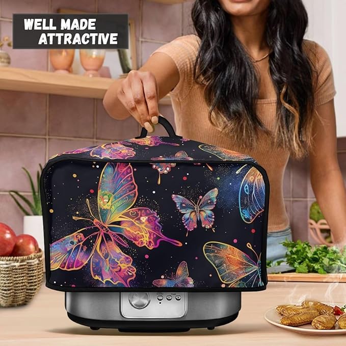 Colorful Butterfly Crock Pot Cover Compatible with 6, 7 or 8 Quart Slow Cooker Dragonfly Slow Cooker Cover with Handle Pocket Covers Appliances Decorations Kitchen Utensils
